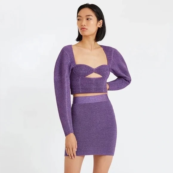 Herve Leger Oversized Lurex Ottoman Bandage Top in Purple Metallic - Picture 6 of 6